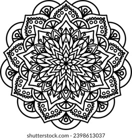 Mandala simple and basic for beginners, seniors and children. Mehndi flower pattern for Henna drawing and tattoo. Decoration in ethnic oriental, Indian style.