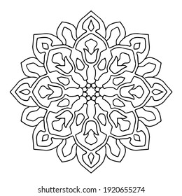 Mandala simple easy and basic round floral art for beginners, adults and seniors. Mandalas coloring page doodle mandalas flower on white background.