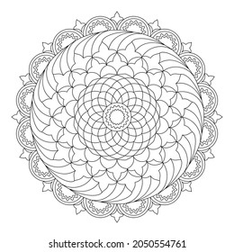 Mandala with a simple geometric pattern on a white background. Anti-stress coloring book for children and adults. Decorative element for design