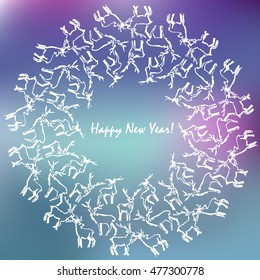Mandala of sketches of deer, elk. Background for greeting card with the New Year, Merry Christmas. Vector illustration.