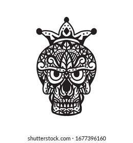 Mandala skull head design vector. Tribal line art style. Hand drawn face bone silhouette logo icon. original concept. vintage modern look. apply web site, paper, shirt, wall, paint picture, phone apps