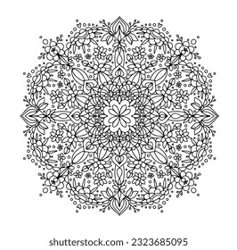 Mandala with a small botanical pattern. Antistress coloring book for adults and children. Vector illustration