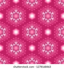 mandala or snowflake design like nature flower concept seamless pattern vector with pink tone background