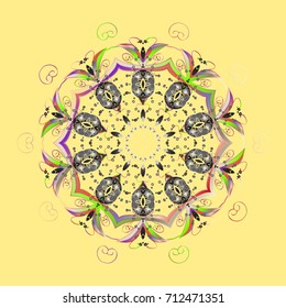 Mandala. Snowflake isolated on yellow background. Snowflake Vector illustration. Snowflake Icon.