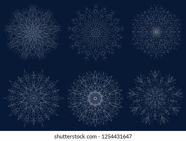Mandala  snowflake  pattern set, Circular ornament, design element, Vector