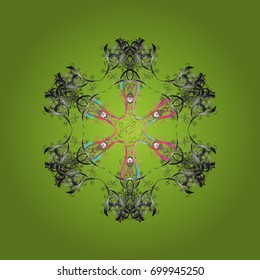 Mandala. Snowflake Vector illustration. Snowflake Icon. Snowflake isolated on radial green background.
