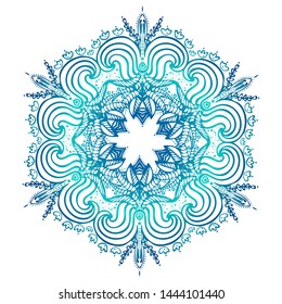 Mandala - snowflake, vector, isolated on white background. Print on clothes and yoga mat. Ethnic art, alchemy, boho style, astrology and magic symbol. Hand drawn element.