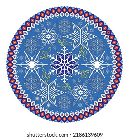 Mandala with snowflakes. Contour drawing on a white background. Anti-stress coloring book for adults and children.