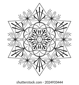 Mandala with snowflakes on a white background. Anti-stress coloring book for children and adults. Decorative element for design