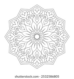 Mandala soothing symmetry adult coloring book page, vector file, tattoo design, wall art, simple mandala art, Design for a wallpaper Paint shirt and tile Sticker Design, vector file