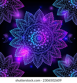 Mandala space. Psychedelic pattern. Vector illustration. Zen Boho art. Decorative mystical, hippie, hallucination psilocybin 60s 70s