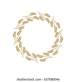 Mandala of spikelets.. Golden wheat on white background. Organic product logo design vector template. Agricultural Logo concept.
