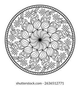 Mandala Spiral Design with Repeating Elegant Motifs,vector illustration,Mandala coloring page