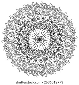 Mandala Spiral Design with Repeating Elegant Motifs,vector illustration,Mandala coloring page