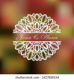 Mandala split for laser cutting.Template of wedding monogram. Doily halves cut file. Vector illustration in paper art. Silhouette of divider.