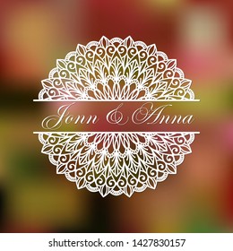 Mandala split for laser cutting.Template of wedding monogram. Doily halves cut file. Vector illustration in paper art. Silhouette of divider.