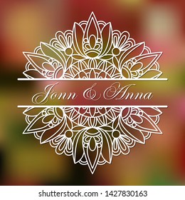 Mandala split for laser cutting.Template of wedding monogram. Doily halves cut file. Vector illustration in paper art. Silhouette of divider.