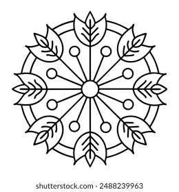 diseño de estilo de primavera, verano, otoño o invierno de mandala para colorear páginas de libros. Ilustración vectorial de arte de línea de mandala para diseño de mehndi, diseño de tatuajes, logotipo de yoga, diseño de patrones