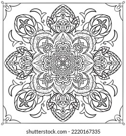Diseño cuadrado de Mandala para colorear