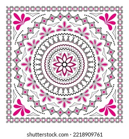 Mandala, quadratische Form, schwarze und rote Farben. Vektorgrafik