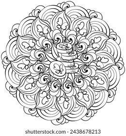 Mandala with stack of coins and fantasy patterns, creative St. Patrick's Day coloring page vector illustration for holiday activity