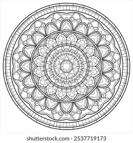 Mandala em estilo de vidro manchado para a página do livro de colorir adulto. Ilustração decorativa do vetor do padrão redondo