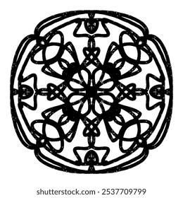 Mandala stained glass Textured black symmetrical element in linocut style. vector element