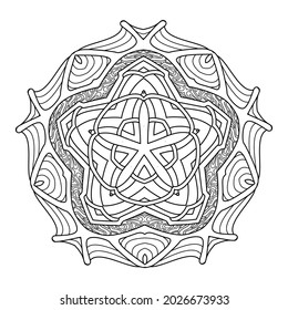 Mandala star. Circular pattern with many details and geometry elements. Vector illustration for coloring book, tattoo, logo, henna, mehndi