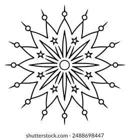 mandala with starbursts and fireworks design for coloring book. mandala line art vector illustration for Mehndi, tattoo, yoga logo, pattern design