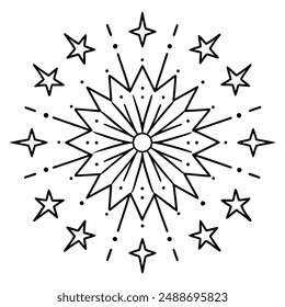 mandala with starbursts and fireworks patterns design for coloring book. mandala line art vector illustration for Mehndi, tattoo, yoga logo, pattern design