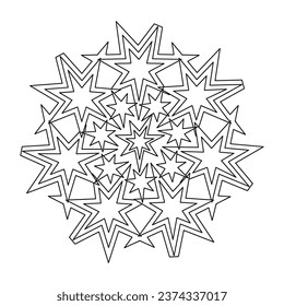 Mandala with stars. Coloring pages . Hand-drawn pattern, Doodle anti-stress vector illustration