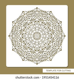 Mandala stencil. Round pattern, floral ornament, oriental decoration. Layout for plotter laser cutting of paper, cardboard, plastic, cnc, scrapbooking, wood carving, metal engraving. Vector image.
