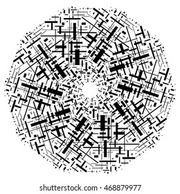Mandala with stripes. Magic sacred abstract sign. Geometric shapes. Black and white.
