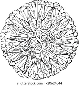 Mandala style black and white image inspired by mosaics.