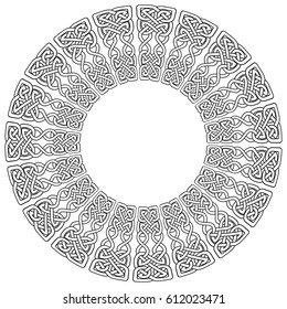 Mandala style Celtic style endless knot symbols in white with  black stroke inspired by Irish St Patrick's Day, and Irish and Scottish carving art
