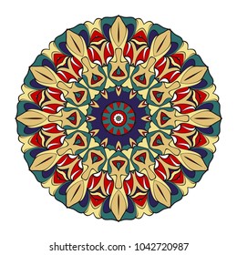 Mandala Style Color Shapes. Abstract design. Decoration for fashion, holiday card, relax illustration. vector illustration. red, purple. gold color