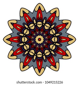 Mandala Style Color Shapes. Abstract design. Decoration for fashion, holiday card, relax illustration. vector illustration. red, purple. gold color