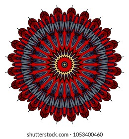 Mandala Style Color Shapes. Abstract design. Decoration for fashion, holiday card, relax illustration. vector illustration. red, purple. gold color
