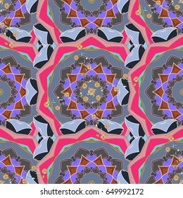 Mandala style. Colored mandala on colorful background. Rich ethnic striped seamless pattern geometric design. Vector illustration.