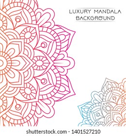 Mandala style colorful ornamental mandala card. Ornamental blank with ethnic motifs. Oriental graphic design concept. Paper brochure template. Vector illustration.
