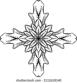 A Mandala Style Floral Vector Design in Black and White