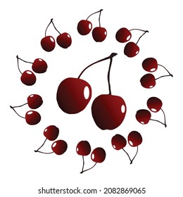 A mandala style group of cherries in a circle ona white background