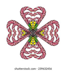 Mandala style love concept cross, isolated on white background. Use to create your postcard, labels, banners and family logos or to design your own printed T-shirts.