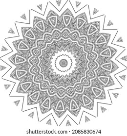 Mandala Style Retro Art Flower Drawing Coloring Book Page Round Black White Ornament