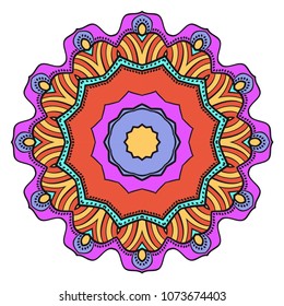 Mandala Style Vector Color Shapes. Abstract design. Fantastic decoration for fashion, holiday card, relax illustration.