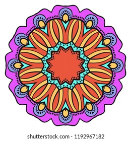 Mandala Style Vector Color Shapes. Abstract design. Fantastic decoration for fashion, holiday card, relax illustration.