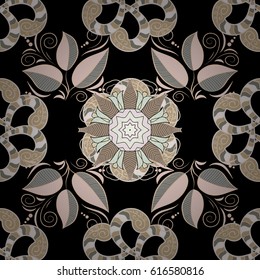 Mandala style. Vector illustration. Colored mandala on colorful background. Rich ethnic striped seamless pattern geometric design.