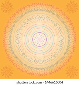 Mandala style vector illustration in golden base colour
