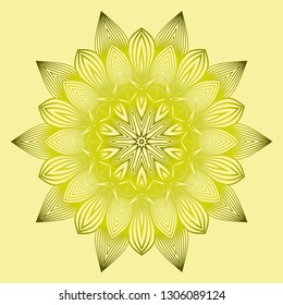 Mandala Style Vector Shapes. Decorative Cicle Ornament. Floral Design. Yellow green olive color