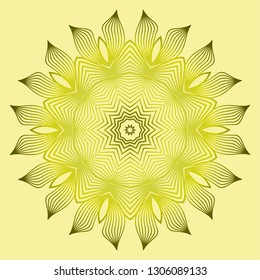 Mandala Style Vector Shapes. Decorative Cicle Ornament. Floral Design. Yellow green olive color